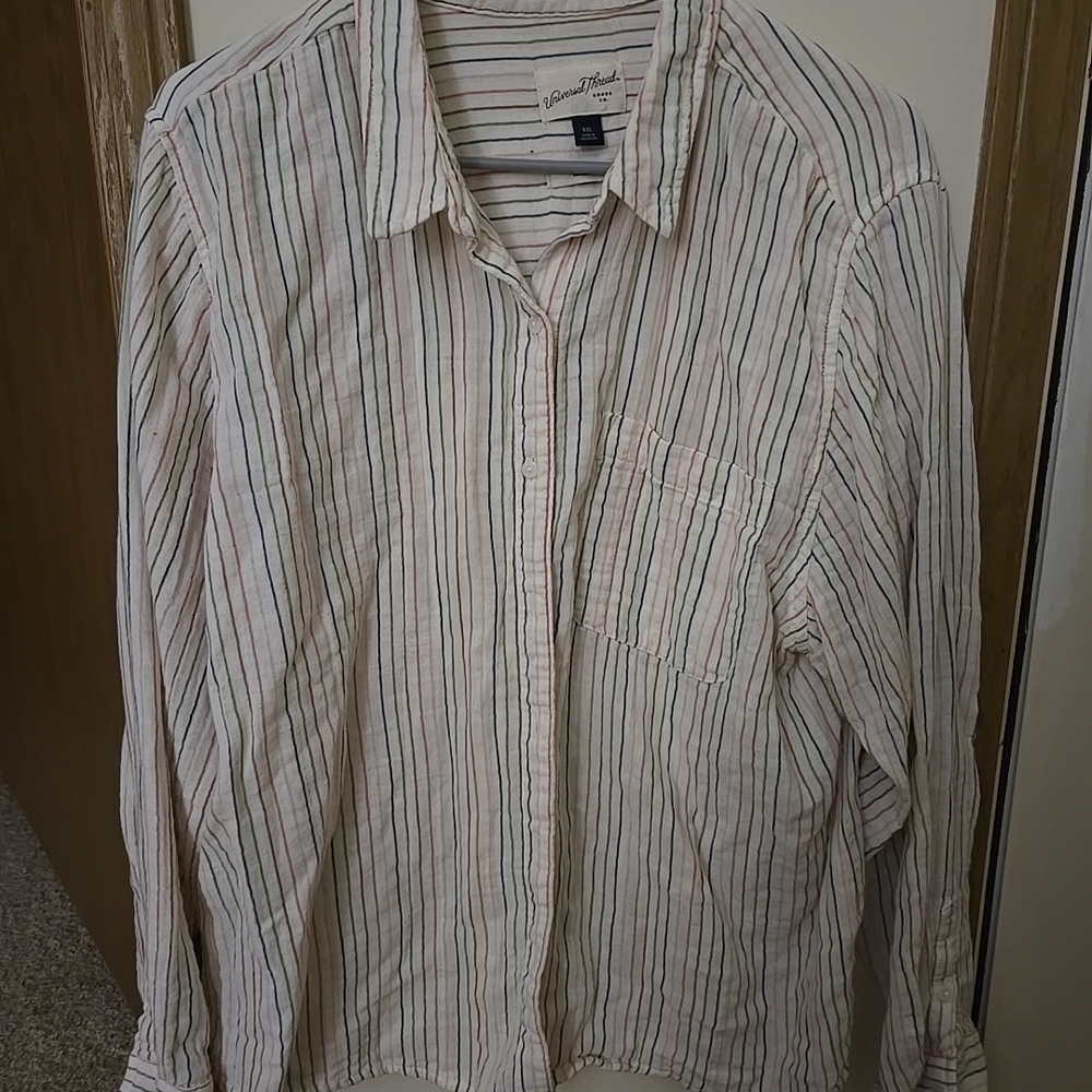 Universal Thread Women's Classic Multicolor Stripe Long Sleeve Button Down Top